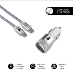 SUBBLIM CARGADOR DE COCHE PD20W+QC3.0 USB-C TO C + ADAPTADOR LIGHTNING SILVER