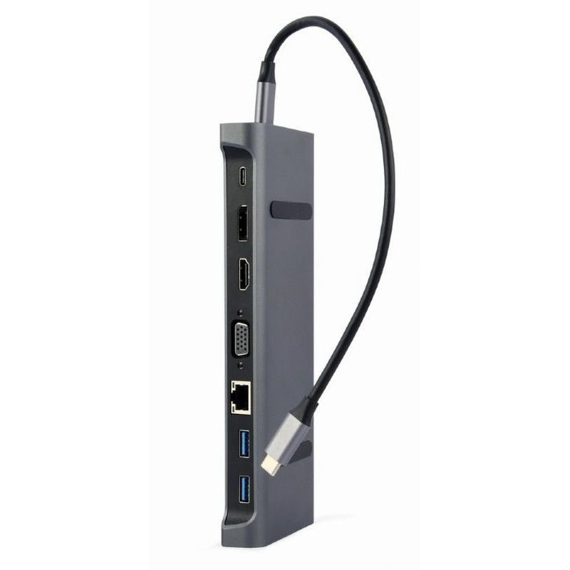 GEMBIRD ADAPTADOR USB-C A 9 EN 1 HUB USB 3.1 + HDMI + DISPLAYPORT + VGA + PD 87W + LAN + AUDIO
